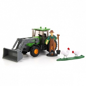 Трактор металлический 1:64, 13 см, с аксессуарами (Технопарк, U1407B-1)